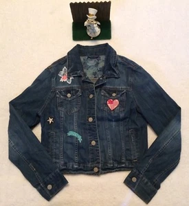 Aeropostale Youth Girl's Distressed Denim Jean Jacket with patches Size XL NICE - Picture 1 of 7