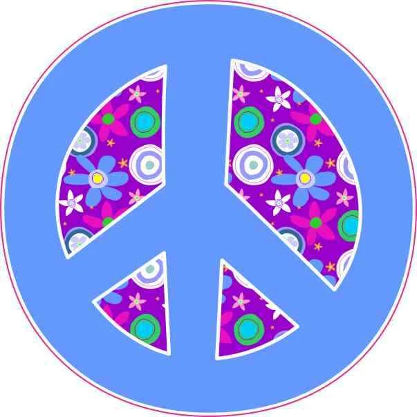 4in X 4in Blue Floral Peace Sign Sticker Vinyl Decal Cup Symbol Stickers - Image 1 of 1