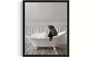 Seal Animal Bathtub Art Print Poster Wall Art Painting - Picture 1 of 7