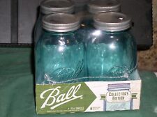 4-Ball Aqua Vintage Quart Mason Jars, Reg Mouth Collector's Edition 32 Oz NIP