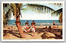 Vintage Postcard FL Gulf of Mexico Surf Bathing Palm Tree Girls Sunbathing -2518