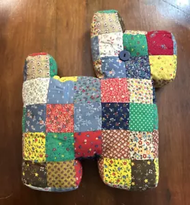 Vtg Handmade Patchwork Stuffed Animal Dog Early To Mid 60s Patch Quilt Colorful - Picture 1 of 7