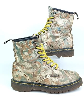 Винтажный Dr Martens женщин Великобритании 4 камуфляж краска 8 отверстия ботинки сделано в Англии Doc - Изображение 1 из 4
