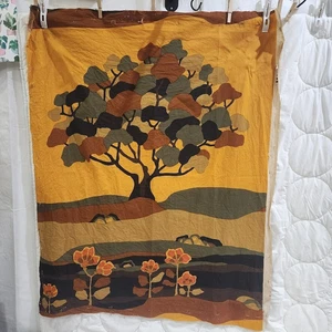 vtg 70's ANNE SCHULTE  Landscape Danish Fabric Art Panel Print MCM 30 X 35  TREE - Picture 1 of 17