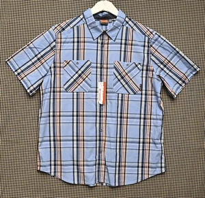 Merrell Outdoor Shirt Blue Orange Plaid Cotton Short Sleeve Men's Size XXL NWTS - Picture 1 of 6