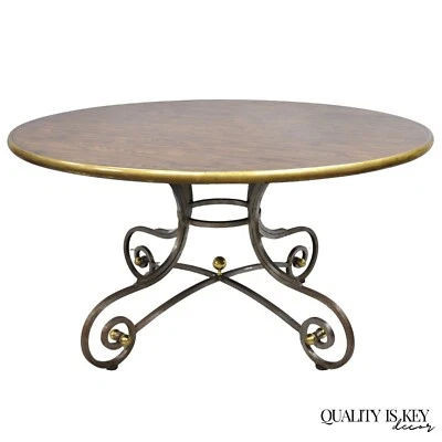 Vintage French Pastry Scrolling Steel and Bronze Neoclassical Round Dining Table - Image 1 of 4