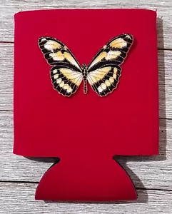 Lattina Pieghevole Farfalla Koozie Tessuto Applique Schiuma Rossa Birra Soda - Foto 1 di 1