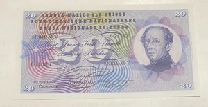 Switzerland 20 FRANCS 1961 Henri Swiss Thistle UNC World Currency BANK NOTE - Picture 1 of 2