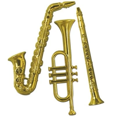 Gold Plastic Musical Instruments Wall Decoration 3 Pack 17" to 21" Music Band - Image 1 of 2