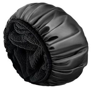 NEW Shower Cap Terry Lined Shower Cap Black Extra Long For Long Hair - Picture 1 of 1