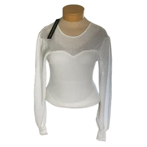 Catherine Malandrino White Mesh Yoke Long Sleeve Ribbed Top Large Women's New - Picture 1 of 14
