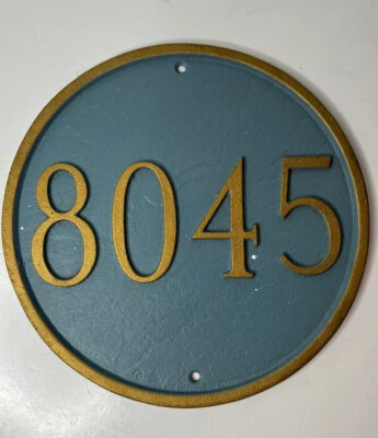 Letrero de aluminio fundido placa redonda Whitehall Products House # 8045 verde/dorado Foto 1 de 4