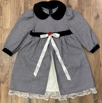 Винтажное черно-белое клетчатое платье для девочки My Michelle размер 5 кружевное с воротником  - Изображение 1 из 4