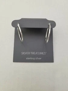 ONE PAIR OF BRAND NEW SILVER TREASURES STERLING SILVER HOOP EARRINGS $46 - Picture 1 of 6