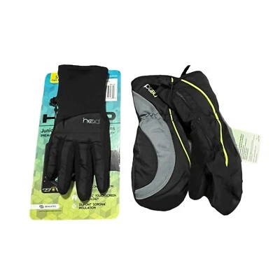 2 Pair Head Mittens Gloves Boys Junior S Black Gray Ski Touchscreen Ages 4-6 - Image 1 of 4