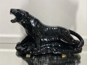 Vintage 1950s MCM Black Ceramic Roar Tiger Table Top Planter  10” Black American - Picture 1 of 16