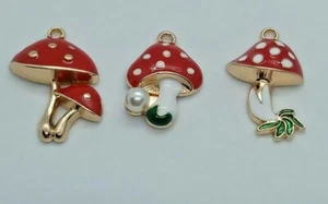 5 Stunning Red Toadstool Gold Plated Charm Pendants - You choose which set - Picture 1 of 7