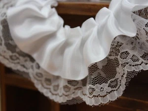 2 Meters White Double Layer Ruffle Unilateral Satin Lace Ribbon Trim 60mm Sewing - Picture 1 of 9