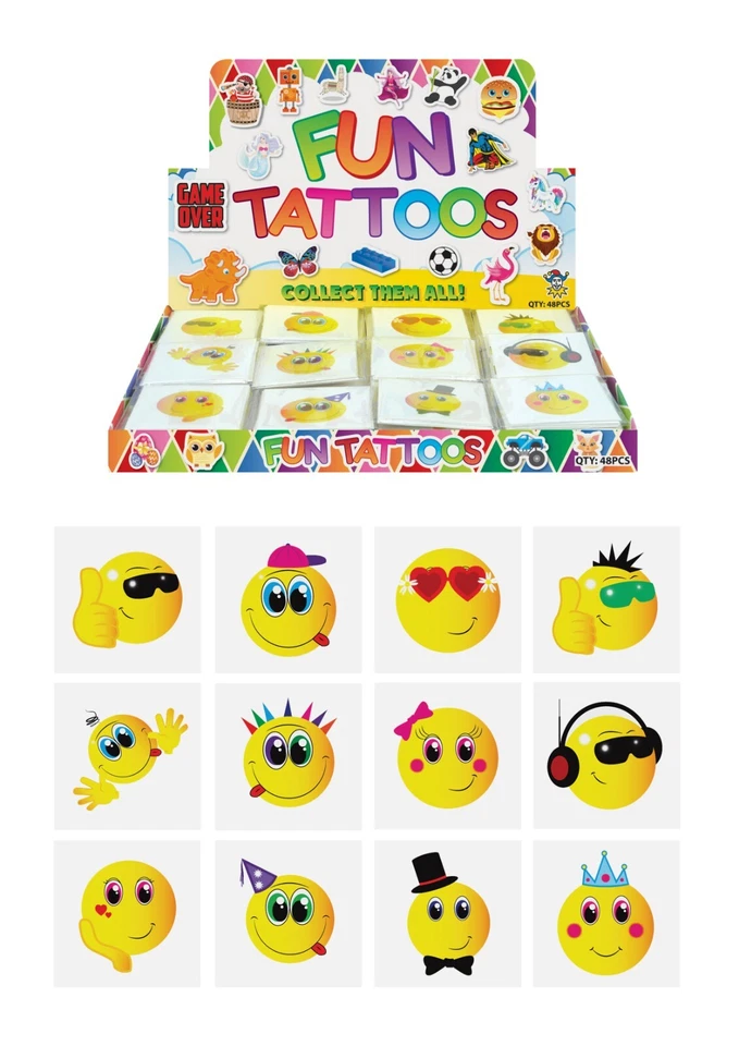72 Smiley Face Tattoos Kids Childrens Girls Boys Emoji Stocking Fillers Toys — 第 1/1 张图片