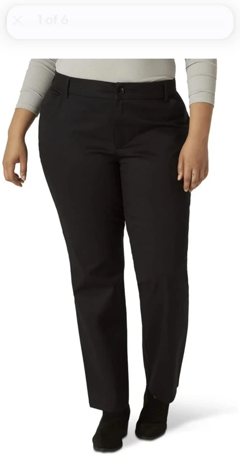 Lee Women's Plus Size Wrinkle Relaxed Fit Straight Leg Pant Black 24W Petit