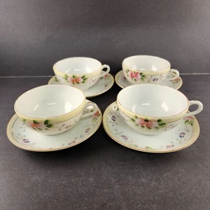 TT Dreieck 4 Tassen & Untertasse Sets rosa & gelbe Rosen antik Japan 1 Tasse gehackt - Bild 1 von 12