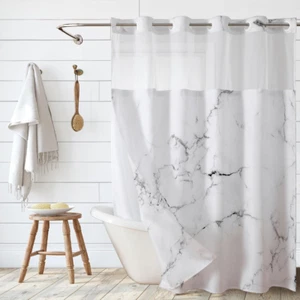 Grey Marble Shower Curtain No Hooks, Shower Curtain Double with Snap in Liner... - Picture 1 of 12