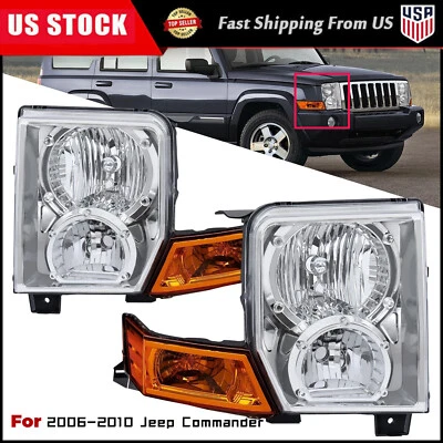 Conjunto de faros para Jeep Commander 06-10 par carcasa cromada esquina ámbar Foto 1 de 4