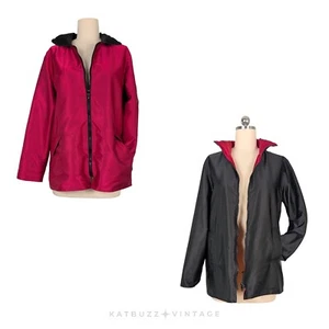 Mycra Pack Revesible Rain Jacket S M Red Black Satin Hooded Short Travel Artsy - Picture 1 of 13