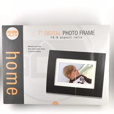 7" Digital Photo Frame By Home 16:9 Ratio Memory Card Real Wood Black - Image 1 of 3