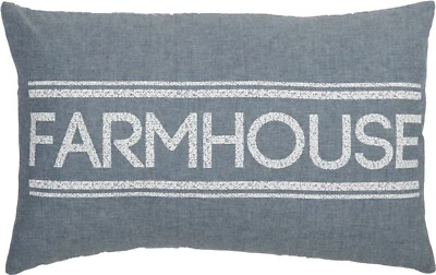 Farmhouse Bedding Sawyer Mill Denim Blue 14x22 Throw Pillow Cotton Text Stencil - Image 1 of 3