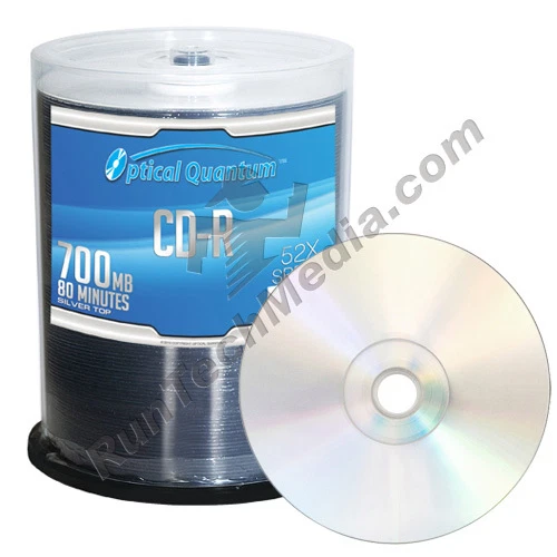 100 Optical Quantum 52x 80 min / 700 MB CD-R Shiny Silver Blank Discs OQCD52ST - Image 1 of 1