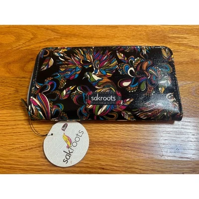 Carteira Sacroots Artist Circle com zíper ao redor pena colorida estilo boho - Imagem 1 de 4