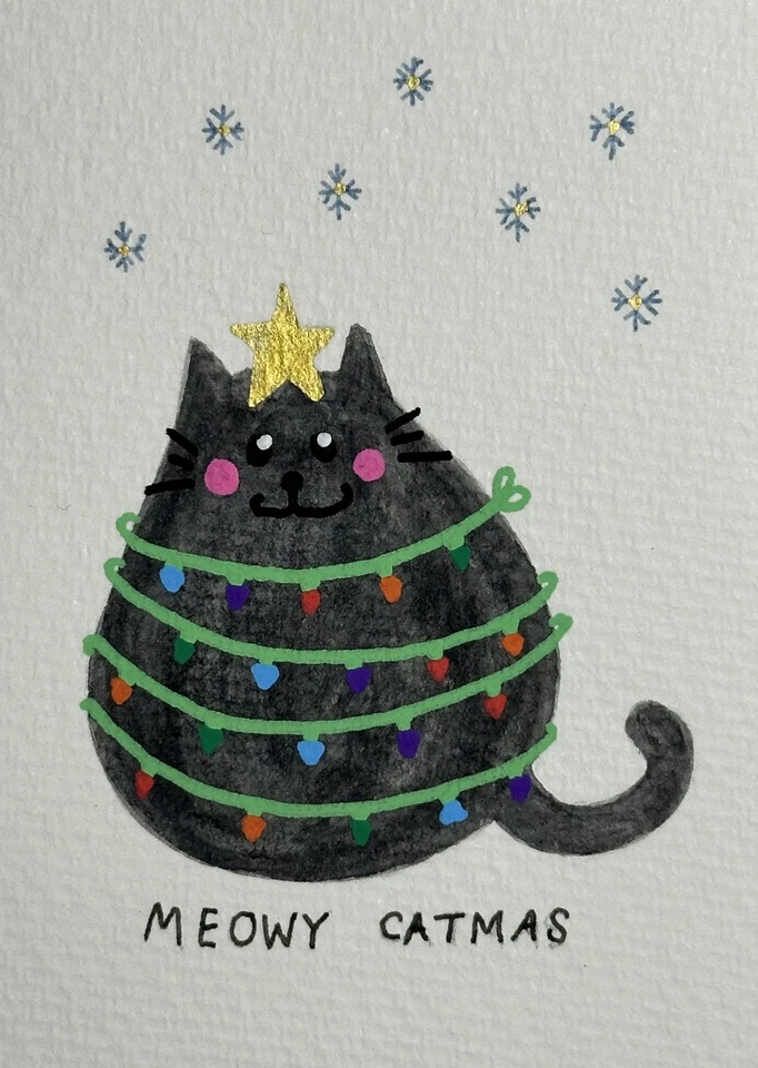 ACEO 原版圣诞猫水彩丙烯酸迷你绘画 BGauthier 出品 — 第 1/1 张图片