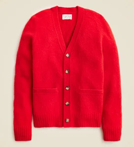 J Crew Wool Cardigan Mens Medium Red Sweater Fuzzy Hairy Brushed Button Up - Picture 1 of 5