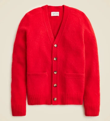 J Crew Wool Cardigan Mens Medium Red Sweater Fuzzy Hairy Brushed Button Up - Image 1 of 4