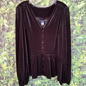 Old Navy Womens Velvet Button Front Long Sleeve Peplum Top Black Sz XL Tall NWT - Picture 1 of 12