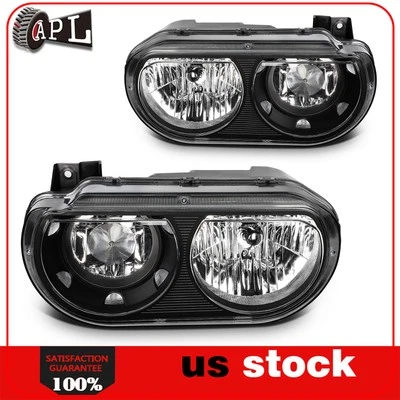 Headlights Assembly For 2008-2014 Dodge Challenger Black Housing Left+Right Set - Image 1 of 4