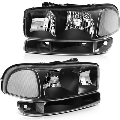 Conjunto de faros de carcasa negra para GMC Sierra Yukon 1500 2002-2007 + lámpara de parachoques Foto 1 de 4
