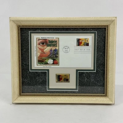 Framed Colorano Silk Cachet First Day Issue Diabetes Awareness Envelope and Pin - Image 1 of 4