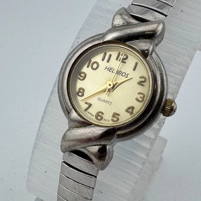 Vintage Helbros Quartz Watch Women Silver Stretch Band Japan Analog New Battery - Image 1 of 4