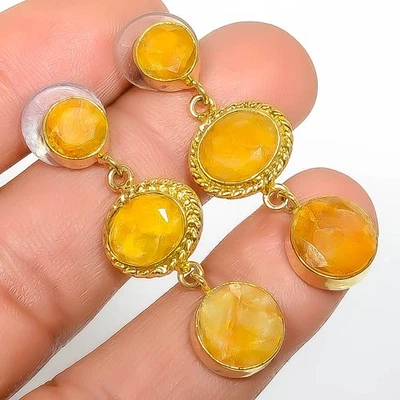 Pendiente antiguo enchapado en oro amarillo de 18k zafiro amarillo (simulado) 1,56" E858 Foto 1 de 3