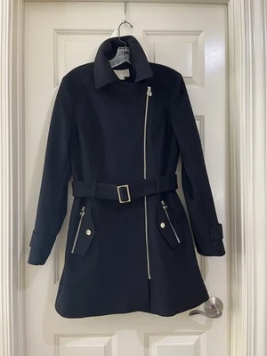 Michael Kors 女式黑色羊毛混纺大衣,尺寸 M — 第 1/4 张图片