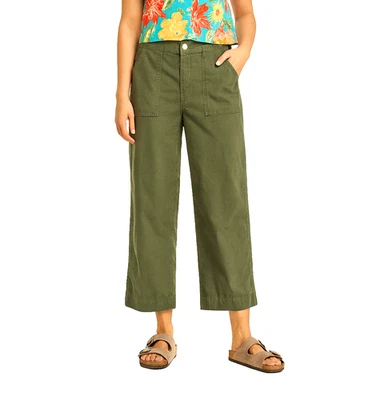 Pantalones utilitarios para mujer Nicole Miller New York verde oliva recortados pierna recta Foto 1 de 4