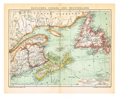 Terranova Labrador Nueva Escocia Quebec CANADÁ ANTIGUO 1907 Mapa Original Foto 1 de 4