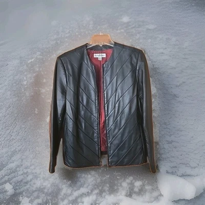 Katherine  Kelly NWOT Black Zip Up Lamskin Leather Coat Size M - Image 1 of 4