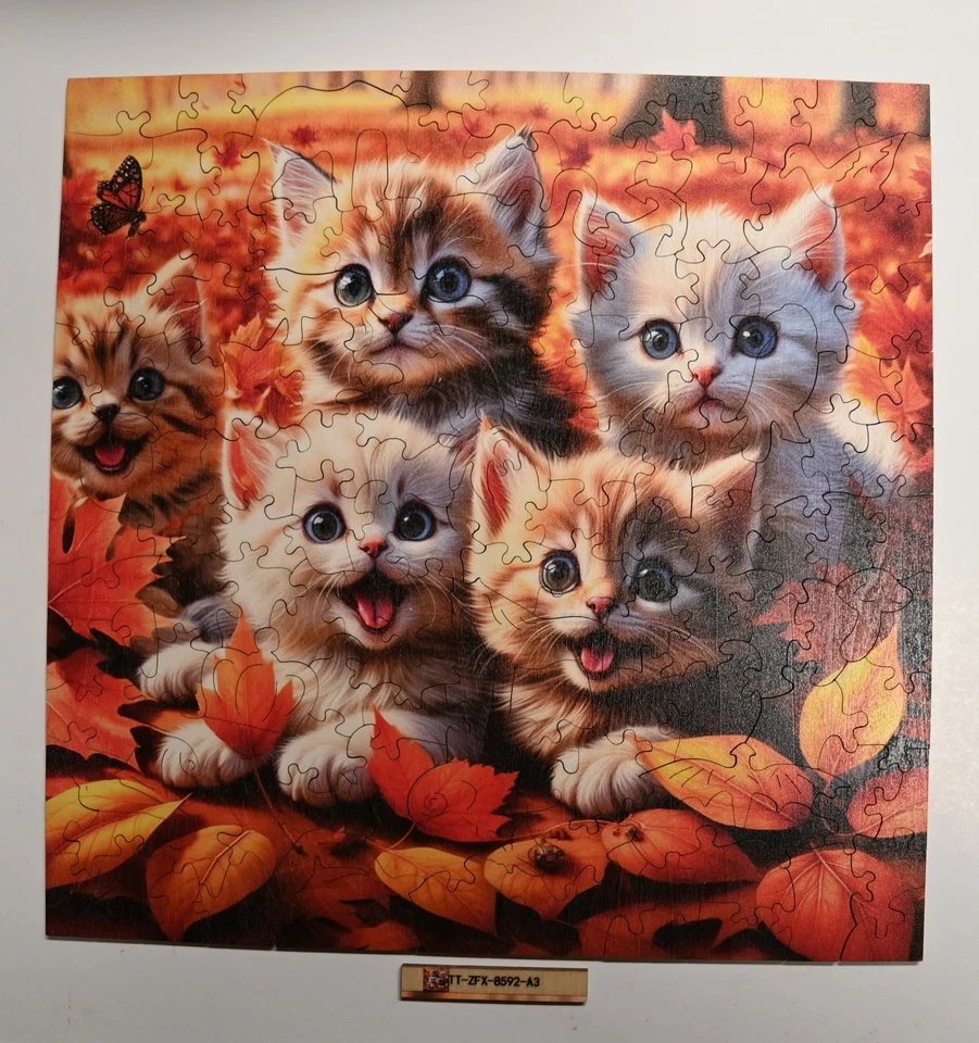 **SALE!** "Cat Quintet" Wooden Jigsaw Puzzle" - 11.4 dia. - 140 pcs - FREE SHIP! - Image 1 of 1