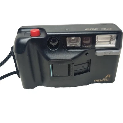 Pentax 35mm Film Camera PC-303 Auto Focus Compact Red Button Vintage - Image 1 of 4