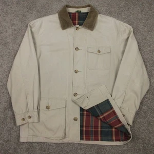 Vintage Chore Coat Mens Large Beige Club Room Jacket Flannel Lined Corduroy FAIR - Picture 1 of 16