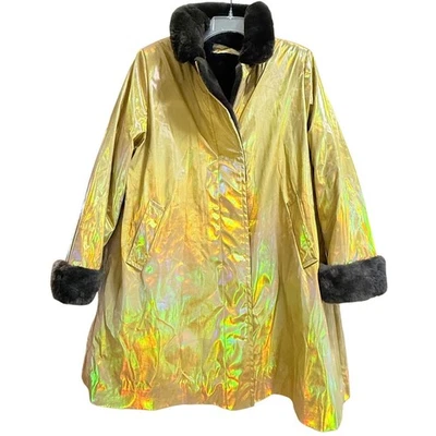 复古 David Goodman 适用于 Gus Goodman 黄色反光毛皮衬里 10 码外套 — 第 1/4 张图片