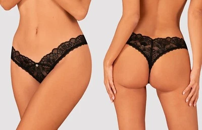 OBSESSIVE OUVERT STRING crotchless slip schwarz tanga spitze offen reizwäsche - Bild 1 von 4